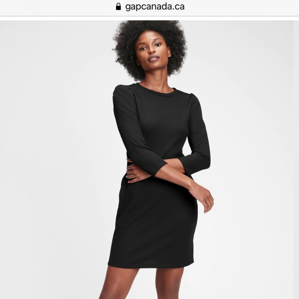 Ribbed Dress with Puff Sleeve